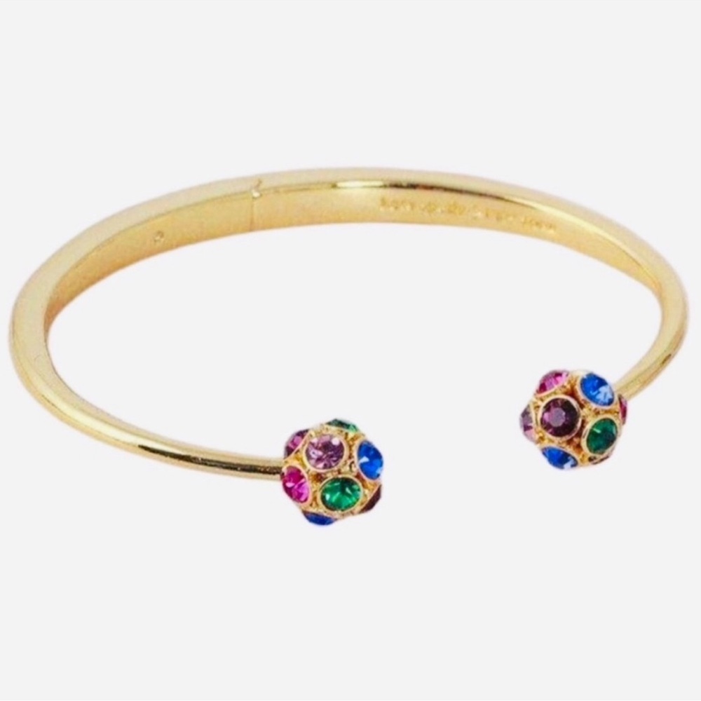 Kate Spade Vibrant Gold Bangle with Colorful Gem Ends $79 Retail NEW